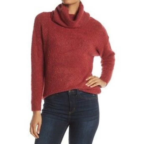 Catherine Malandrino Sweaters - Cathrine Malandrino Cozy Eyelash Cowel Neck Sweater Brick Red